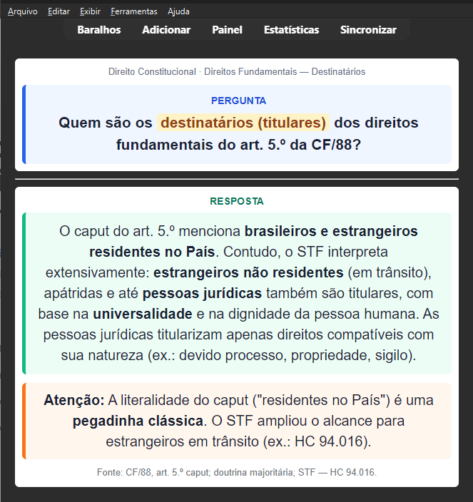 Exemplo de flashcard de Direito Constitucional